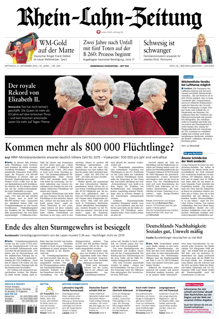 Rhein-Lahn-Zeitung vom Mittwoch, 09.09.2015