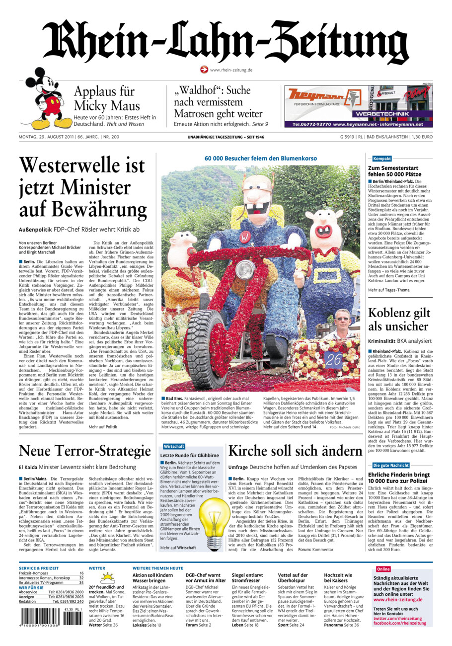 Rhein-Lahn-Zeitung vom Montag, 29.08.2011