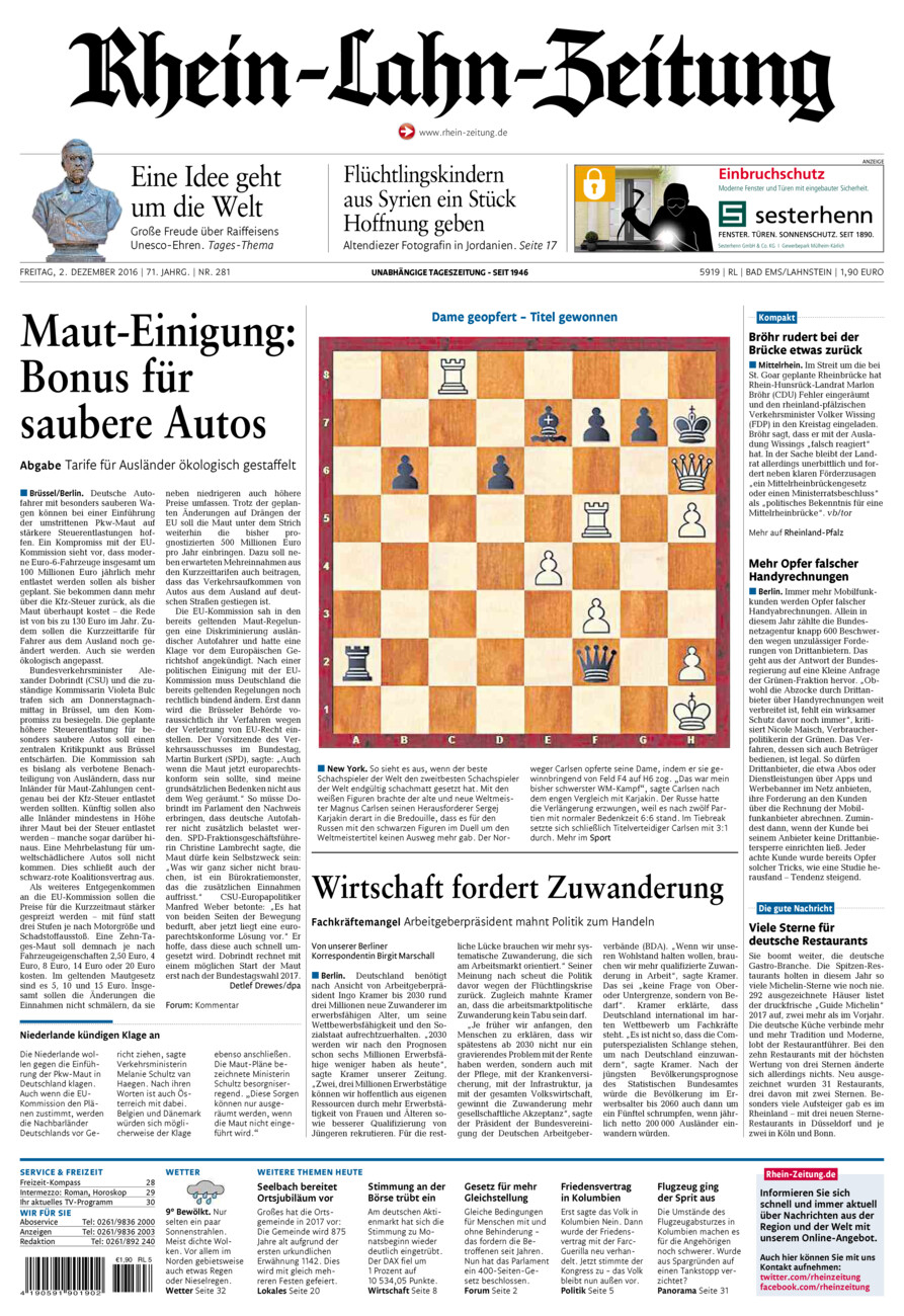 Rhein-Lahn-Zeitung vom Freitag, 02.12.2016