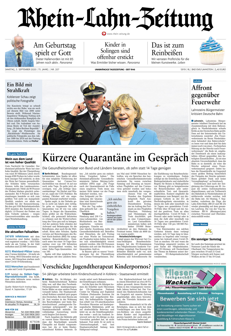 Rhein-Lahn-Zeitung vom Samstag, 05.09.2020