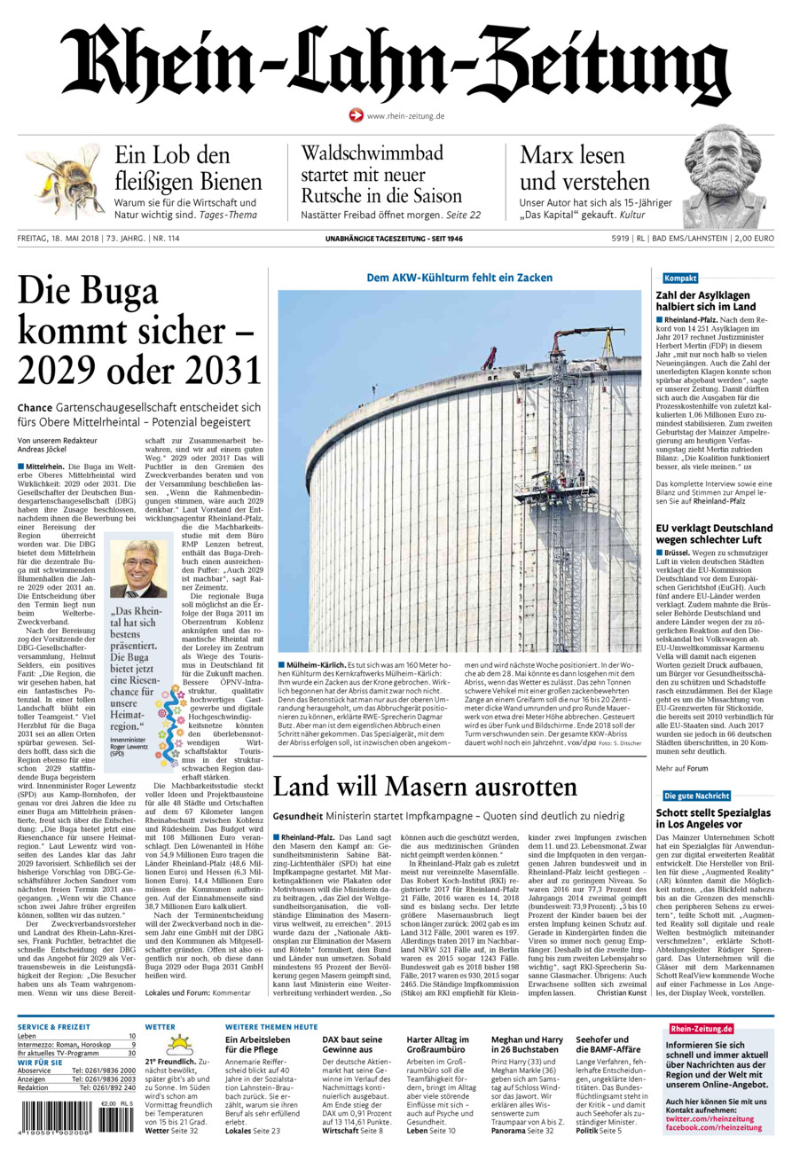 Rhein-Lahn-Zeitung vom Freitag, 18.05.2018