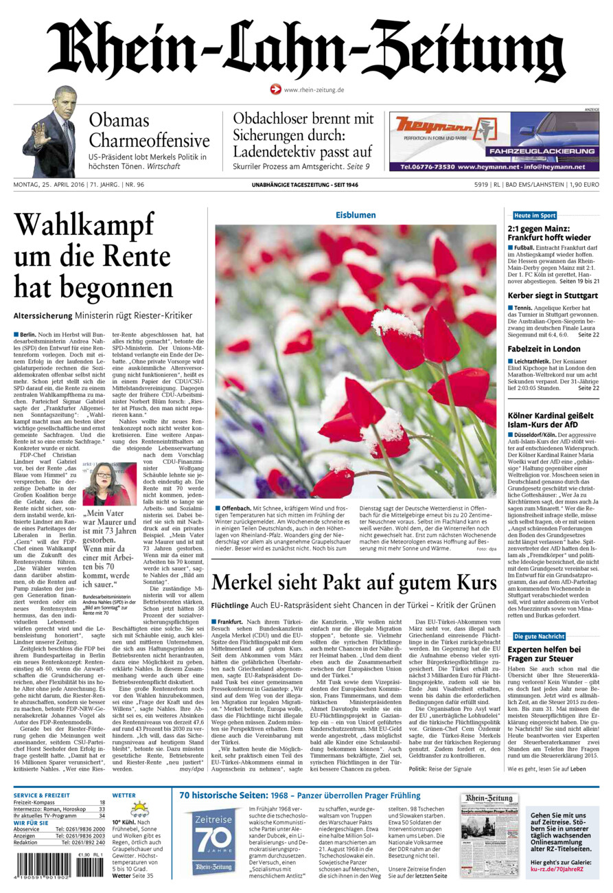 Rhein-Lahn-Zeitung vom Montag, 25.04.2016