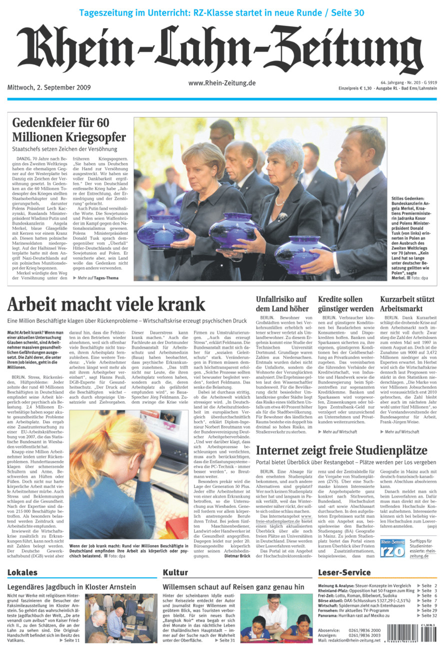 Rhein-Lahn-Zeitung vom Mittwoch, 02.09.2009