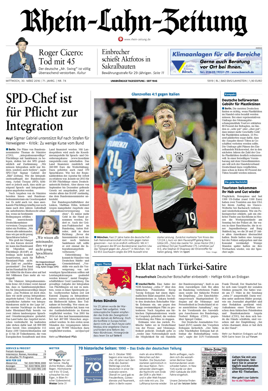 Rhein-Lahn-Zeitung vom Mittwoch, 30.03.2016