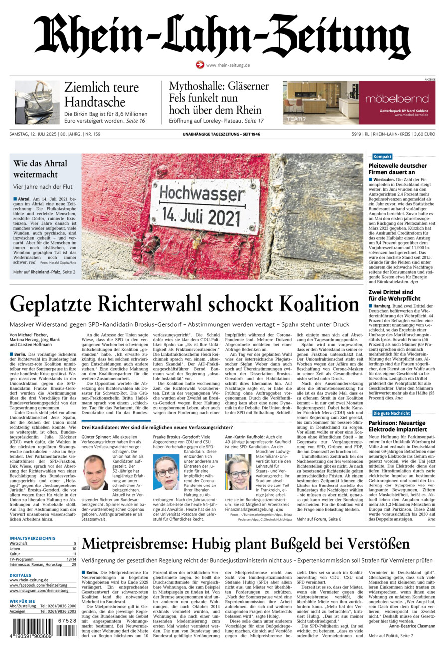 Rhein-Lahn-Zeitung vom Samstag, 12.07.2025