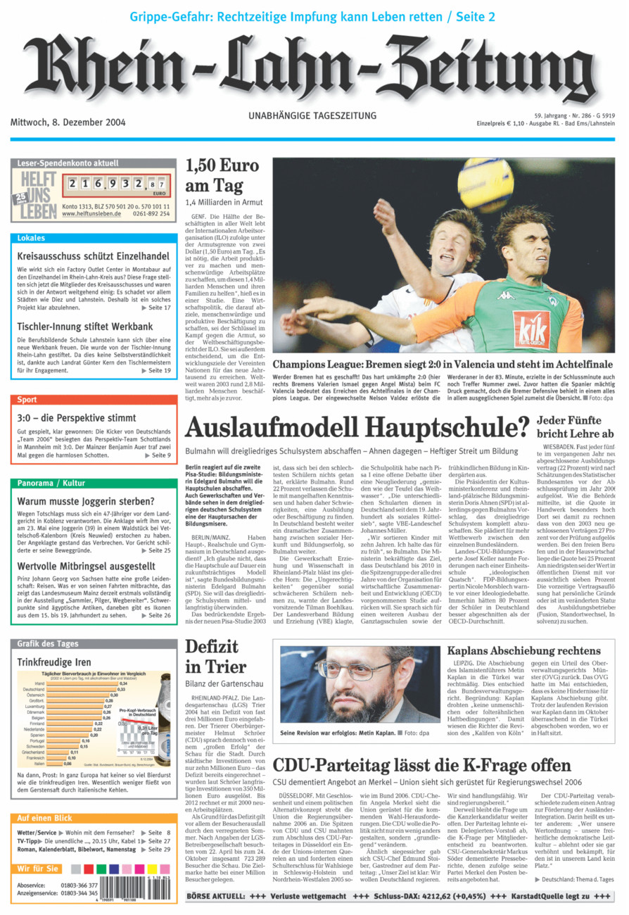 Rhein-Lahn-Zeitung vom Mittwoch, 08.12.2004