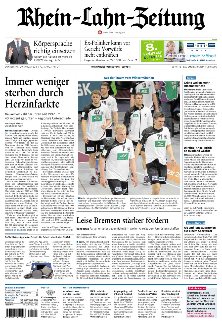 Rhein-Lahn-Zeitung vom Donnerstag, 29.01.2015