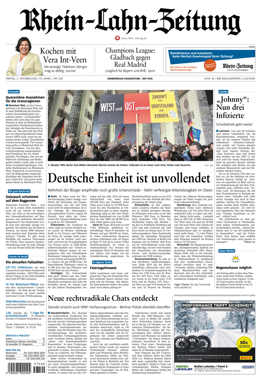 Rhein-Lahn-Zeitung vom Freitag, 02.10.2020