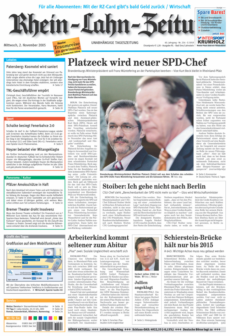 Rhein-Lahn-Zeitung vom Mittwoch, 02.11.2005