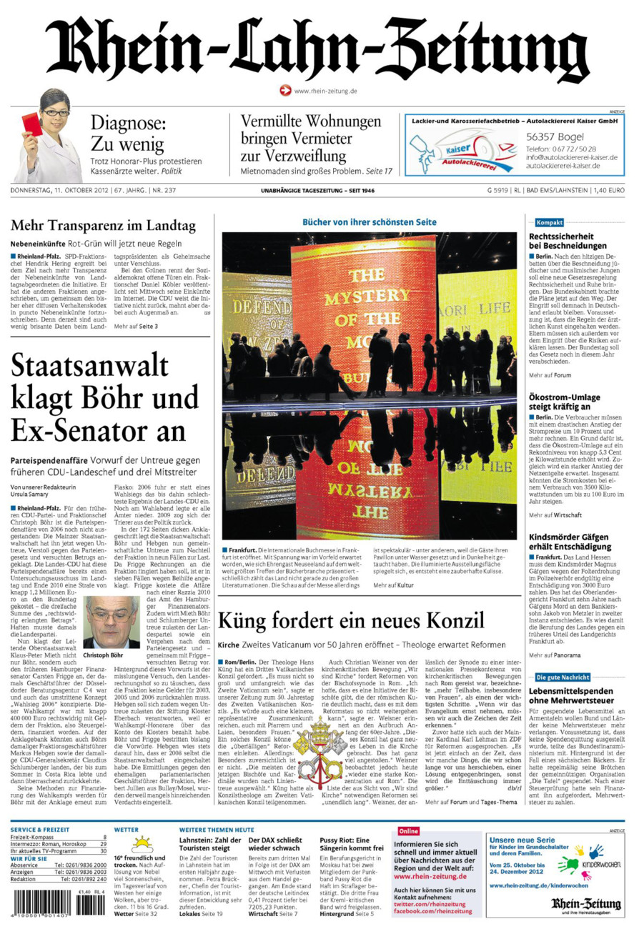 Rhein-Lahn-Zeitung vom Donnerstag, 11.10.2012