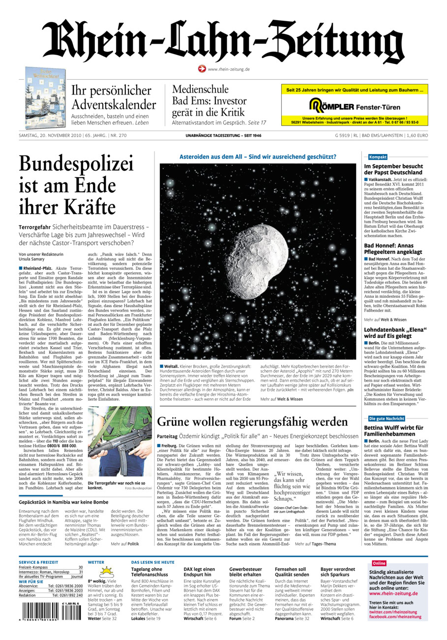 Rhein-Lahn-Zeitung vom Samstag, 20.11.2010