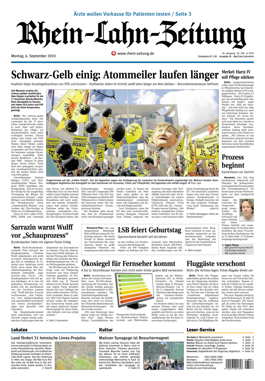Rhein-Lahn-Zeitung vom Montag, 06.09.2010