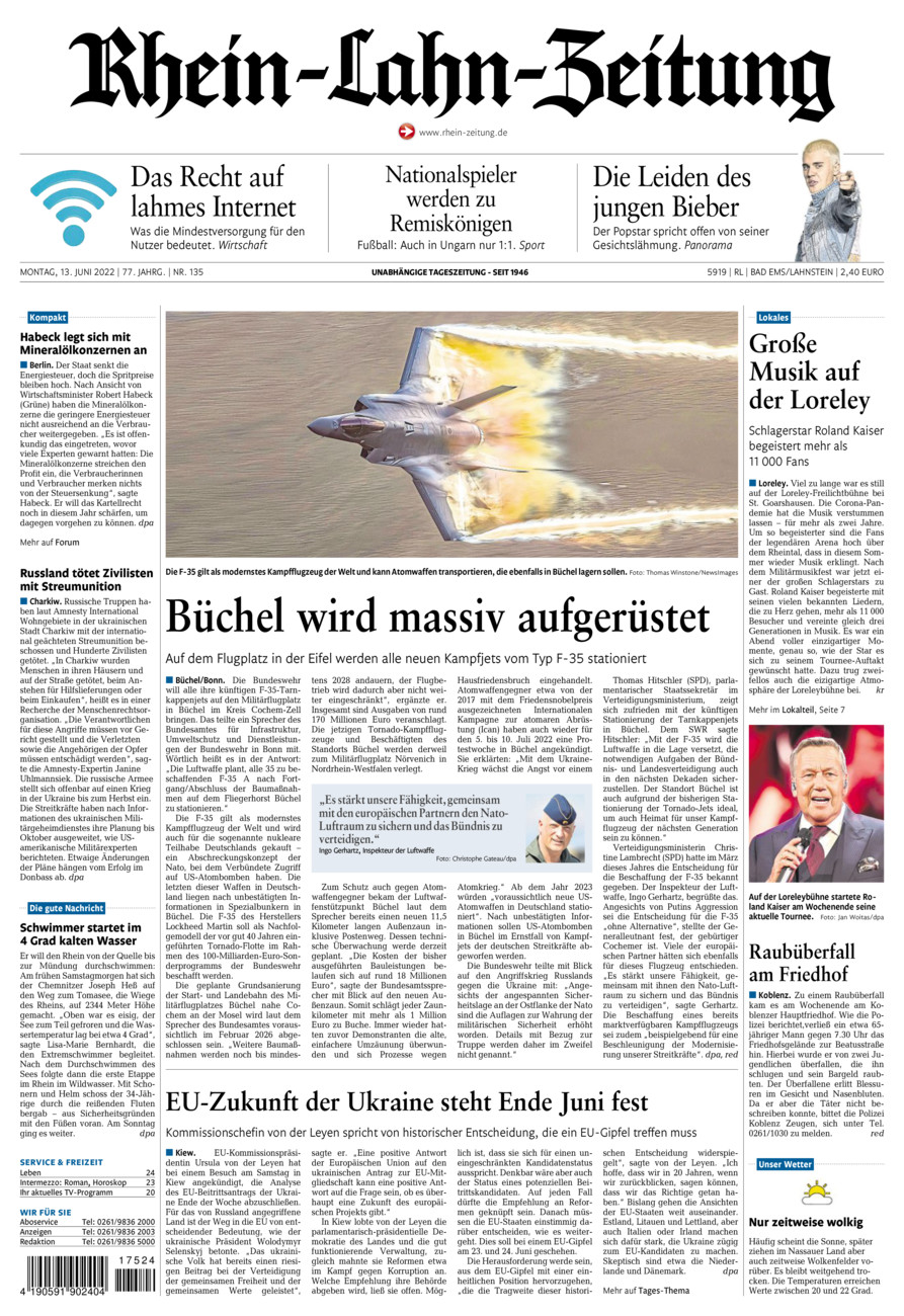 Rhein-Lahn-Zeitung vom Montag, 13.06.2022