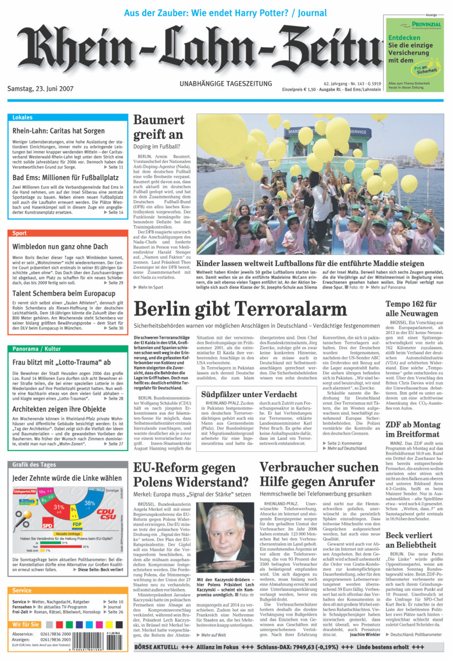 Rhein-Lahn-Zeitung vom Samstag, 23.06.2007