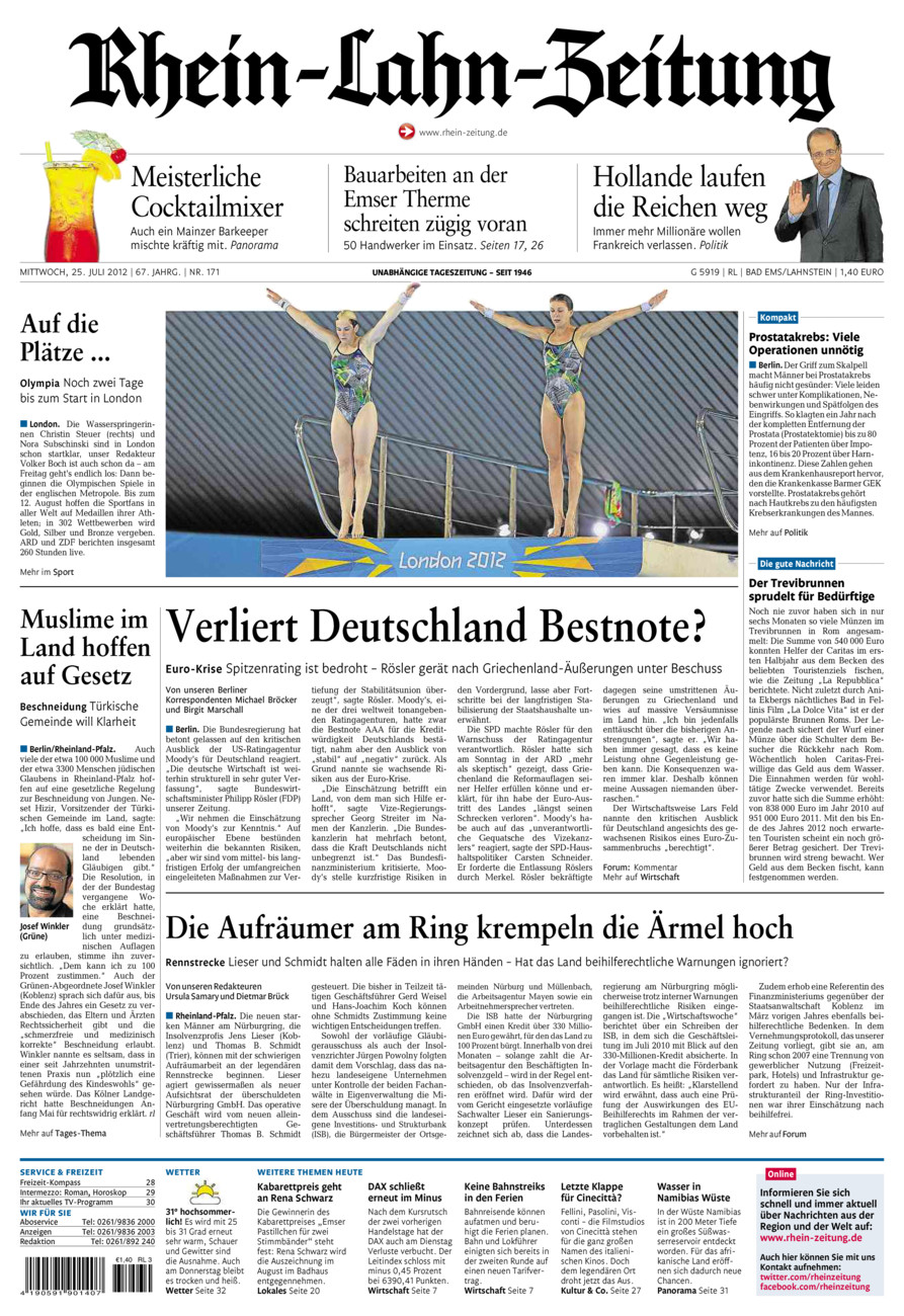 Rhein-Lahn-Zeitung vom Mittwoch, 25.07.2012
