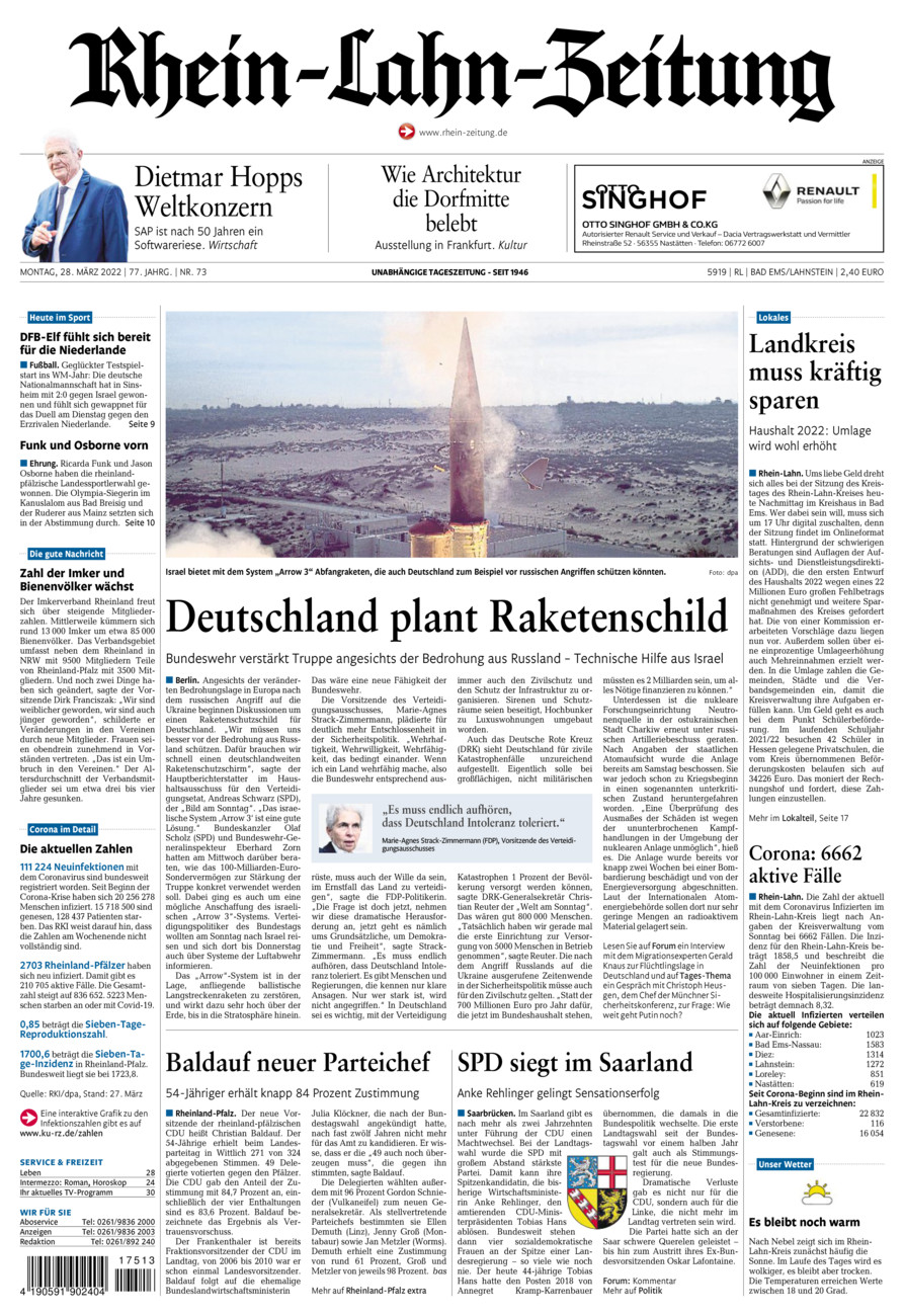 Rhein-Lahn-Zeitung vom Montag, 28.03.2022