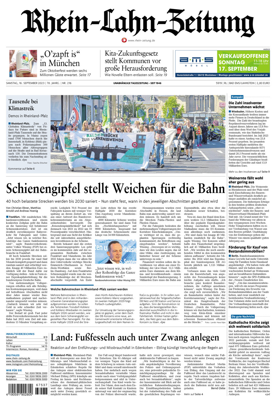 Rhein-Lahn-Zeitung vom Samstag, 16.09.2023