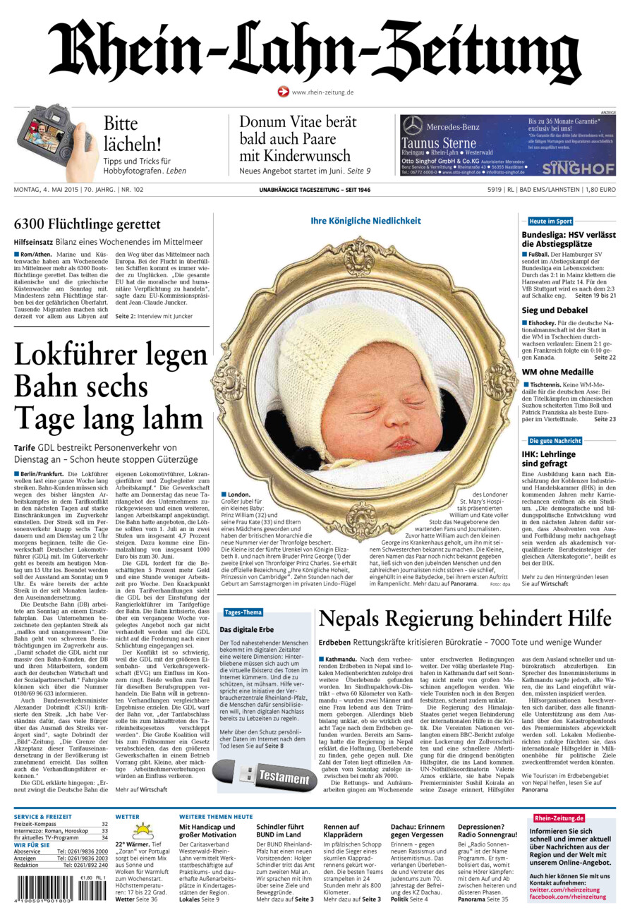 Rhein-Lahn-Zeitung vom Montag, 04.05.2015