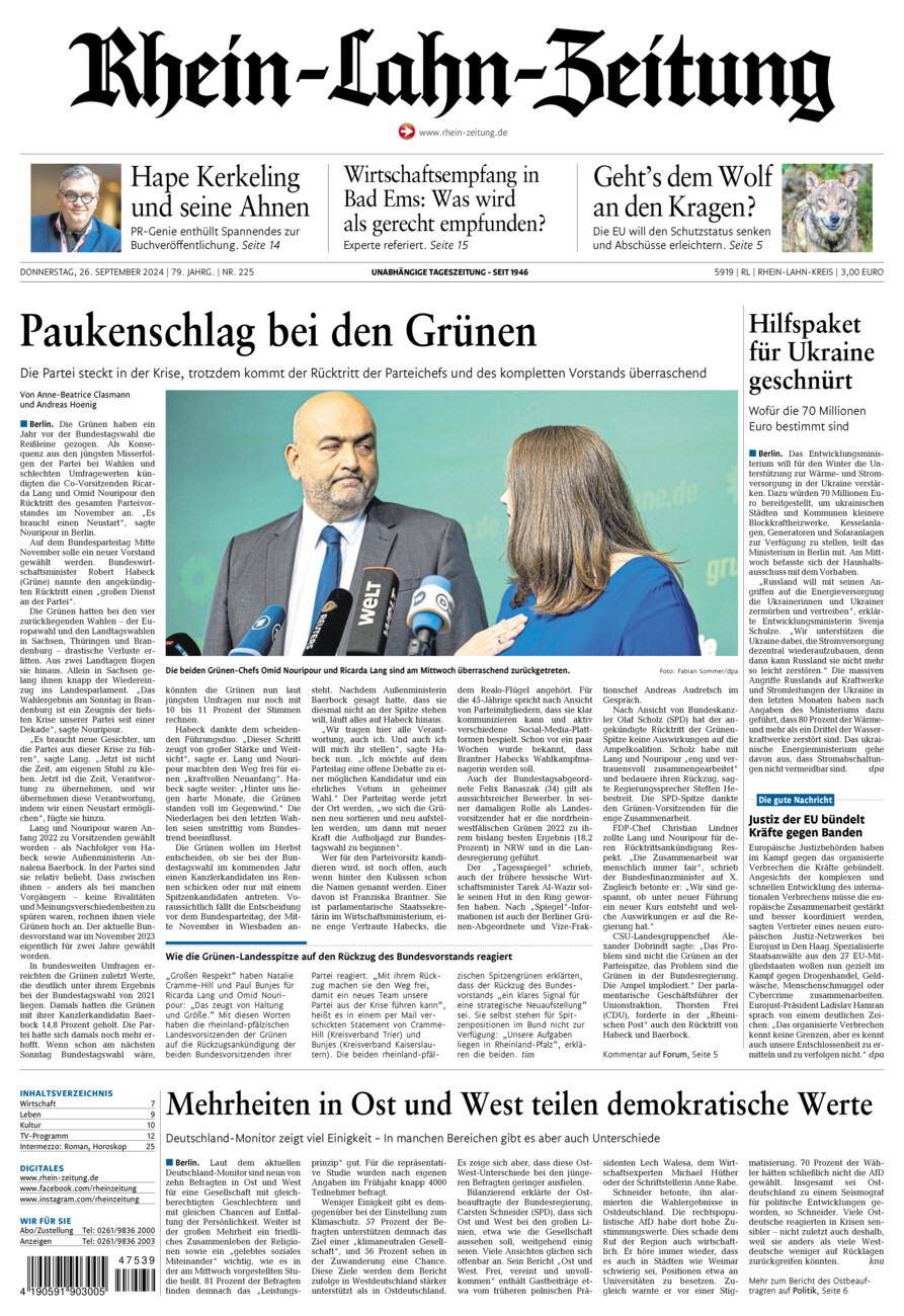 Rhein-Lahn-Zeitung vom Donnerstag, 26.09.2024