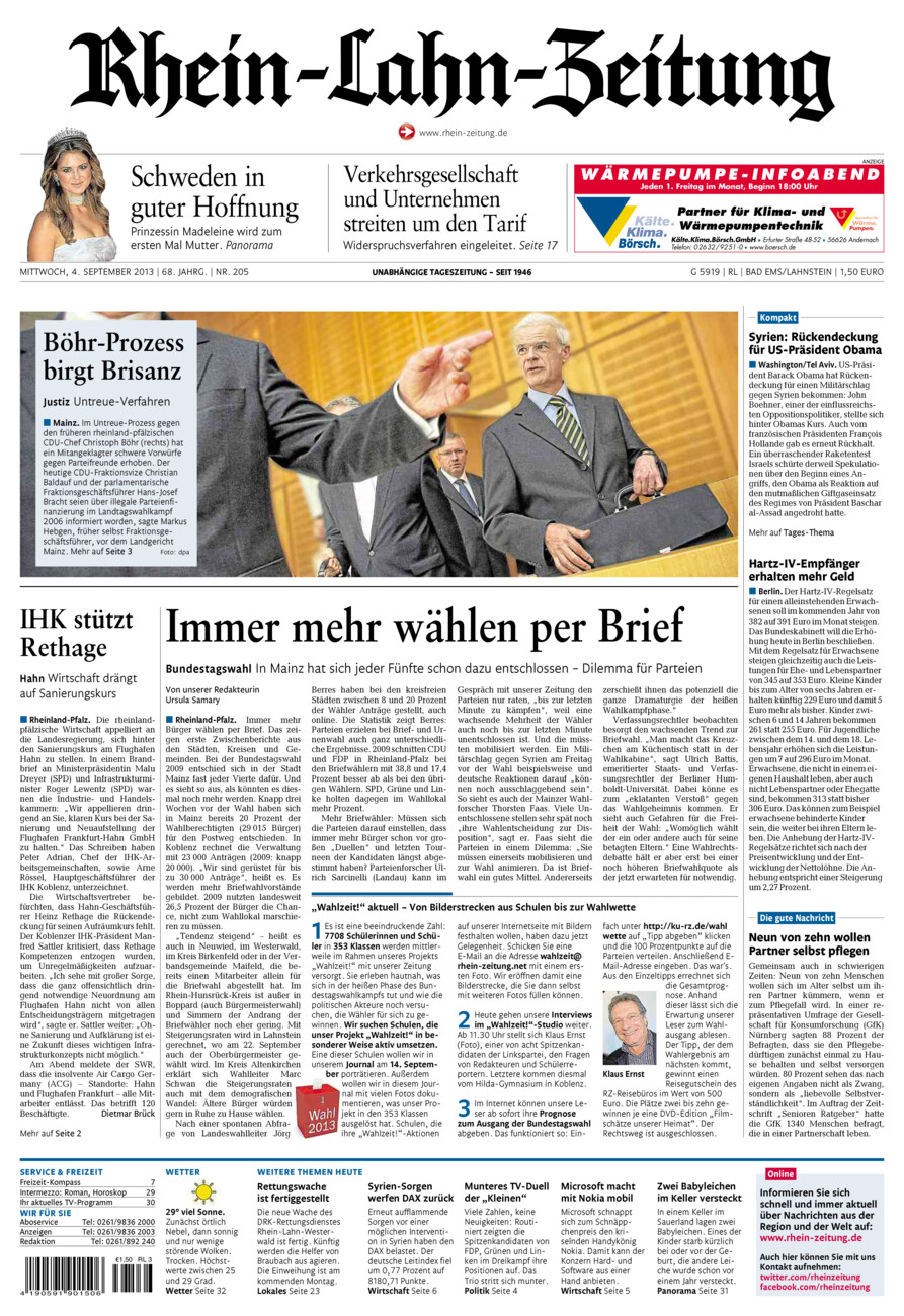 Rhein-Lahn-Zeitung vom Mittwoch, 04.09.2013