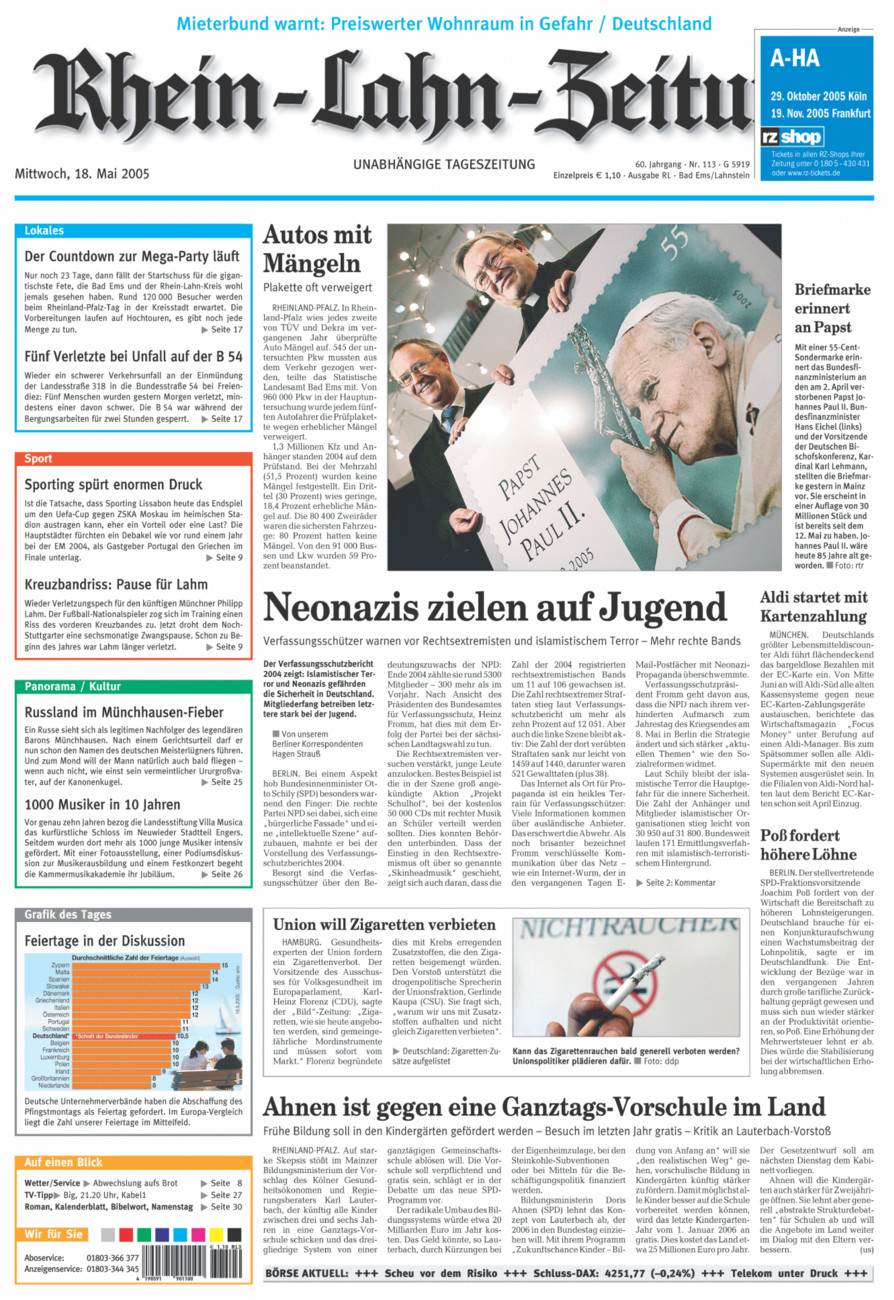 Rhein-Lahn-Zeitung vom Mittwoch, 18.05.2005