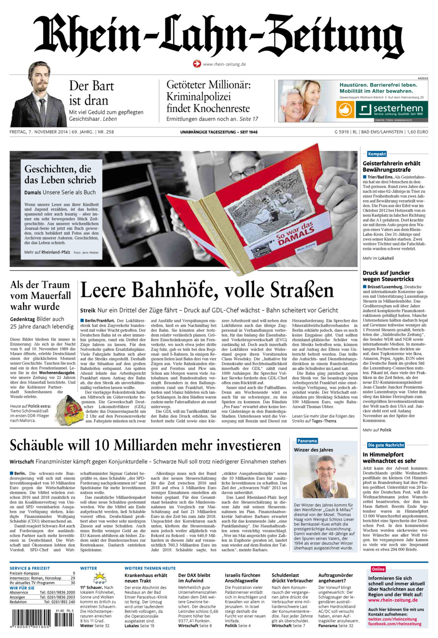 Rhein-Lahn-Zeitung vom Freitag, 07.11.2014
