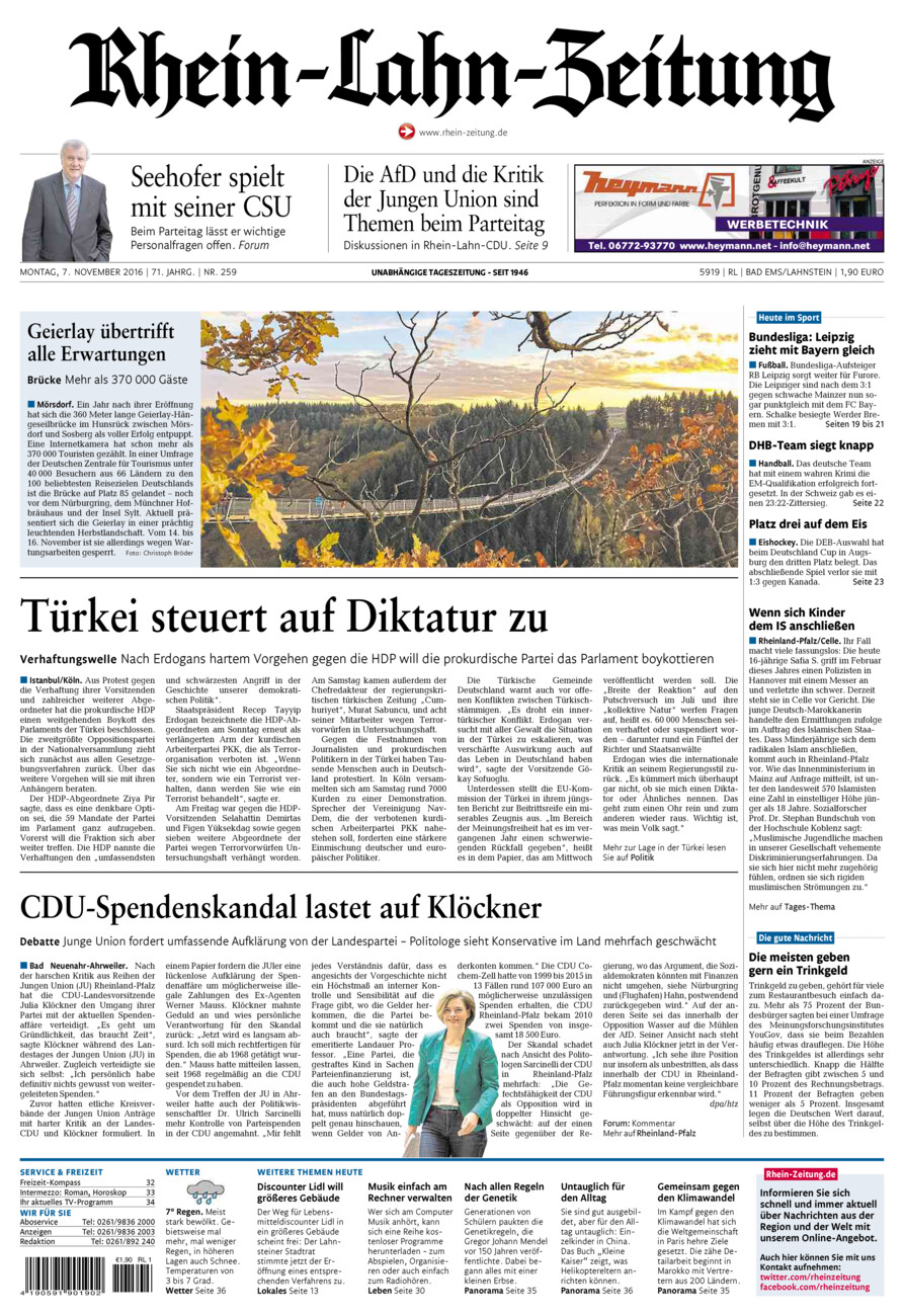 Rhein-Lahn-Zeitung vom Montag, 07.11.2016