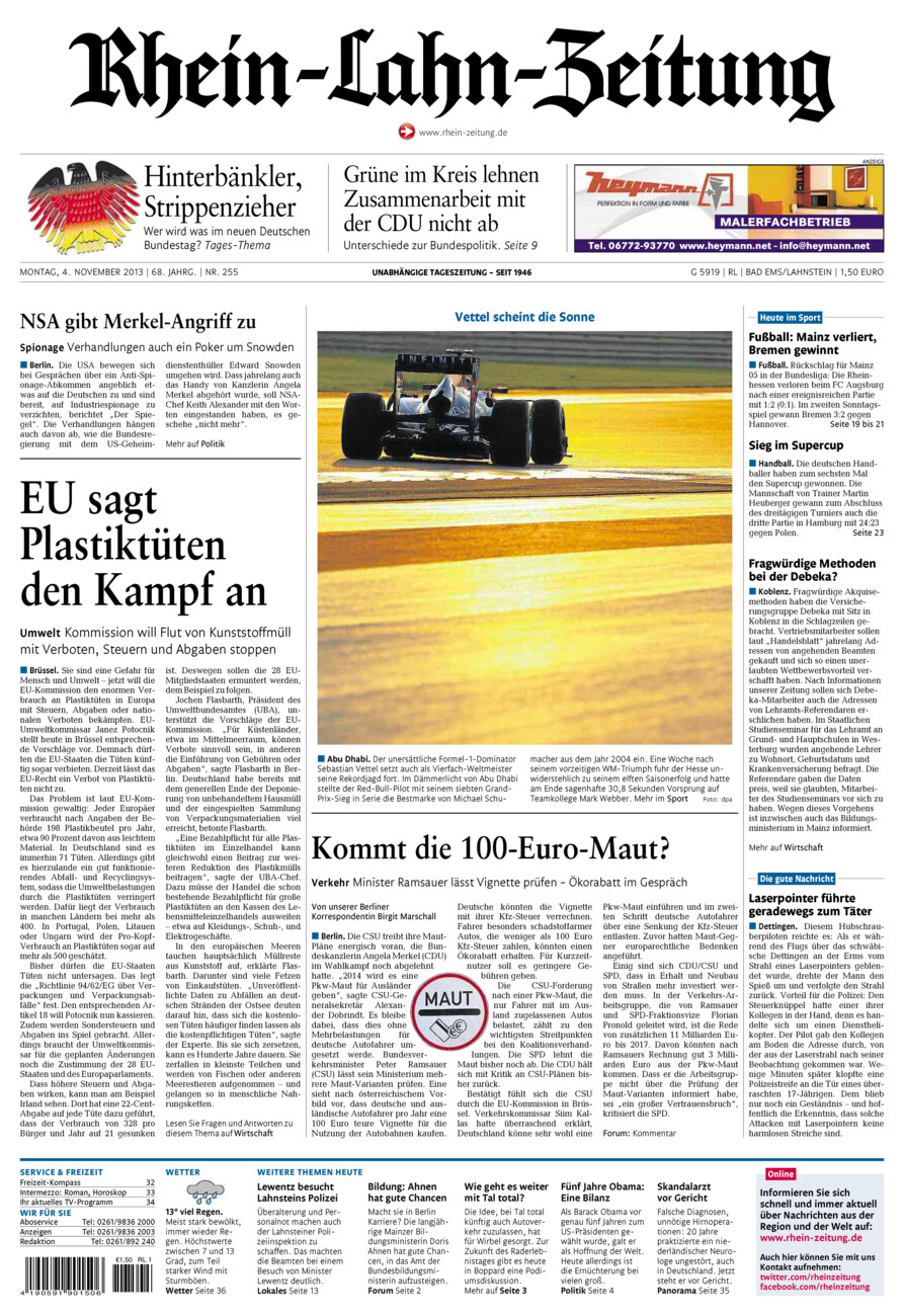 Rhein-Lahn-Zeitung vom Montag, 04.11.2013