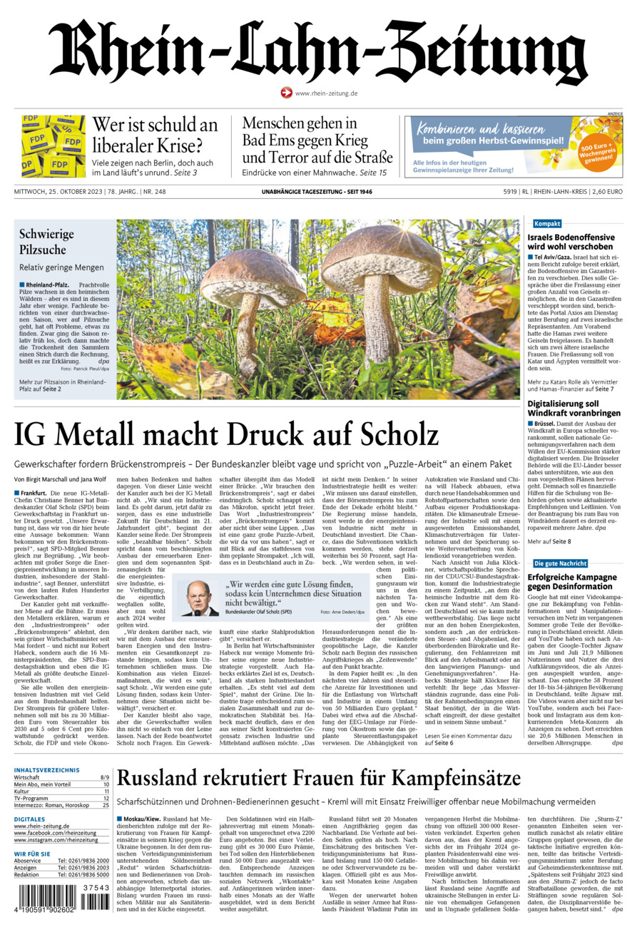 Rhein-Lahn-Zeitung vom Mittwoch, 25.10.2023