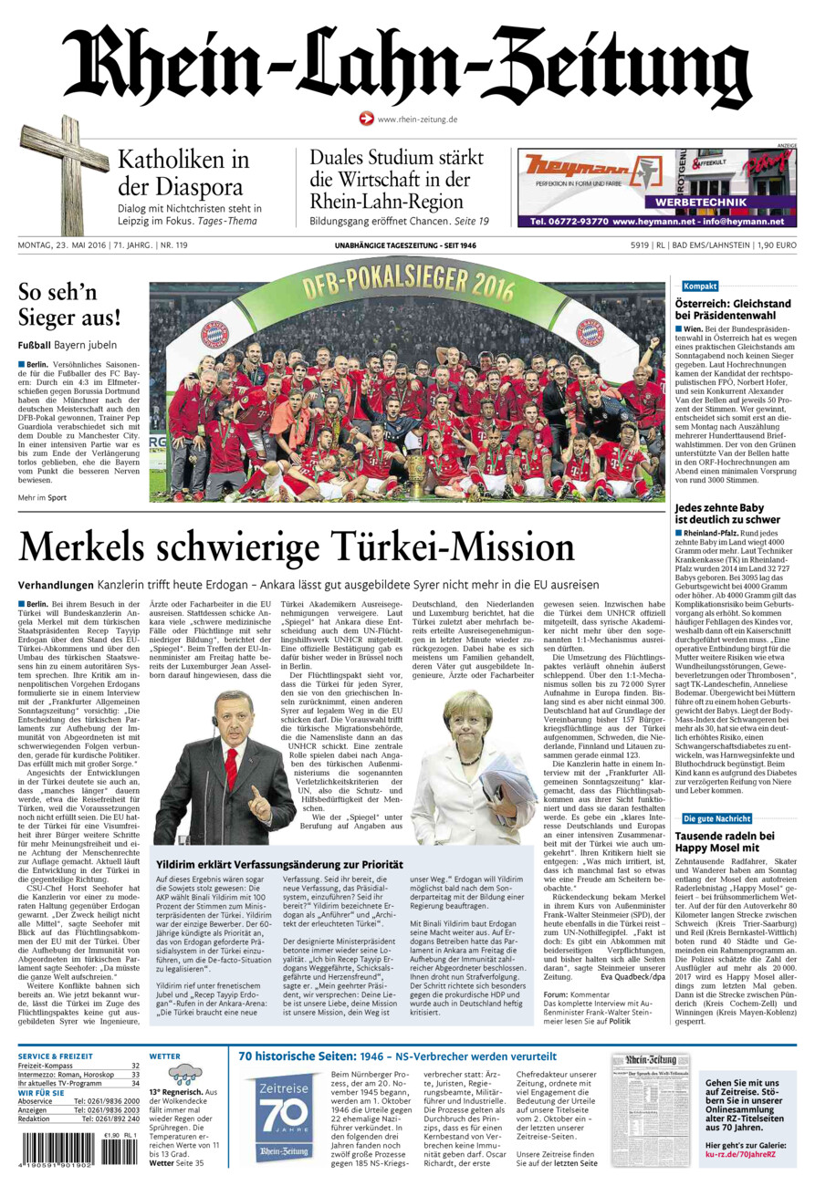 Rhein-Lahn-Zeitung vom Montag, 23.05.2016