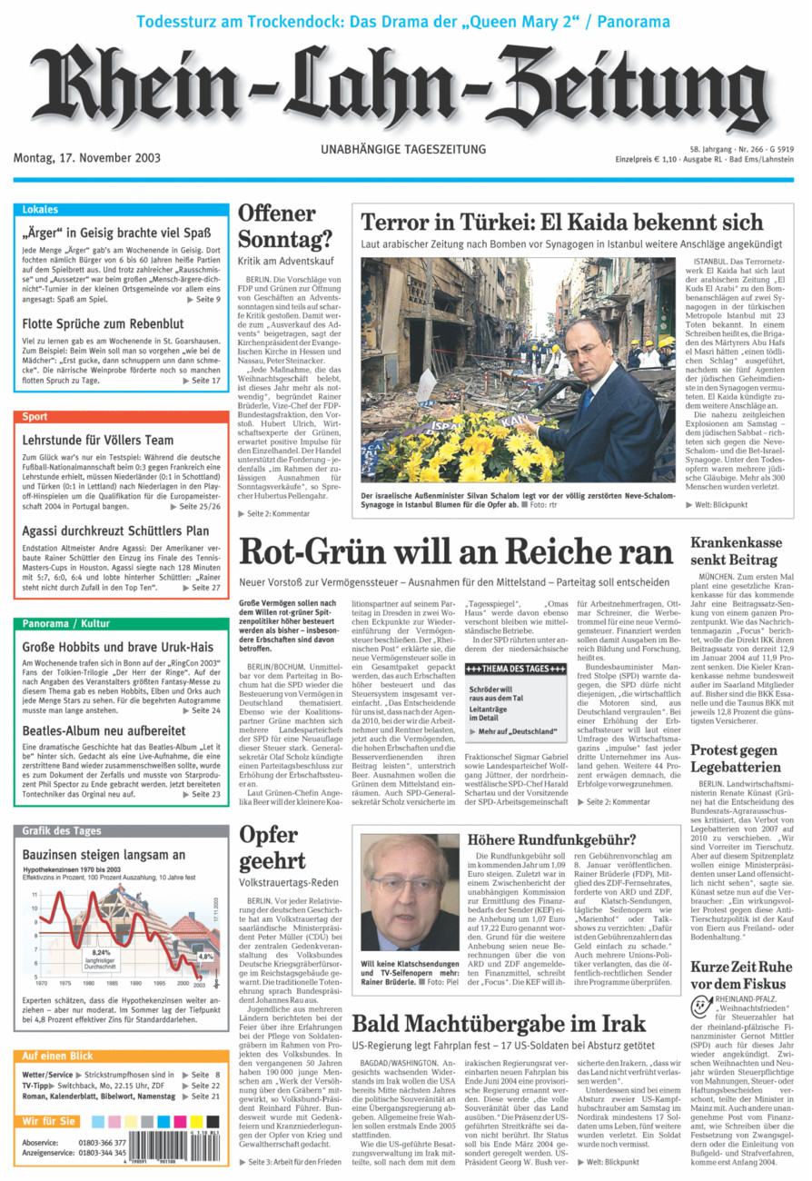 Rhein-Lahn-Zeitung vom Montag, 17.11.2003