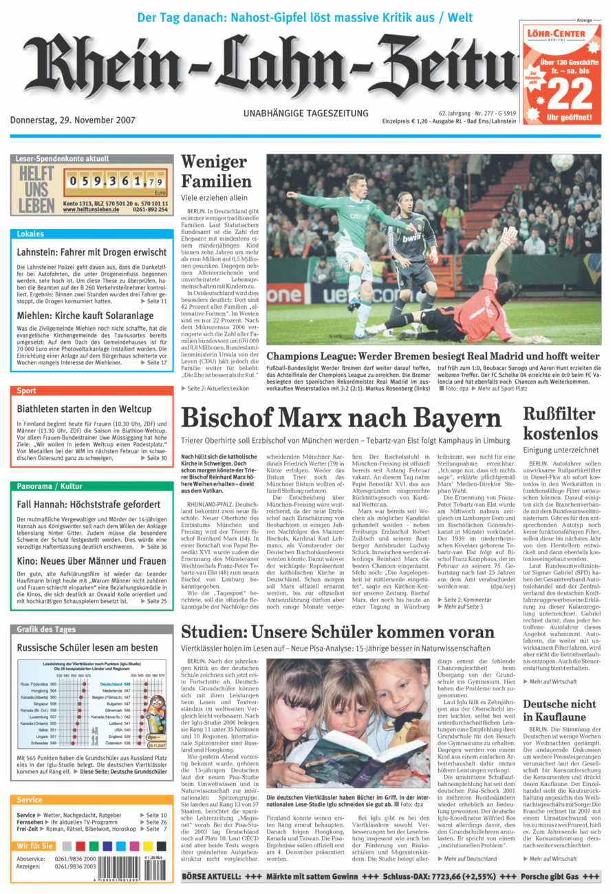 Rhein-Lahn-Zeitung vom Donnerstag, 29.11.2007