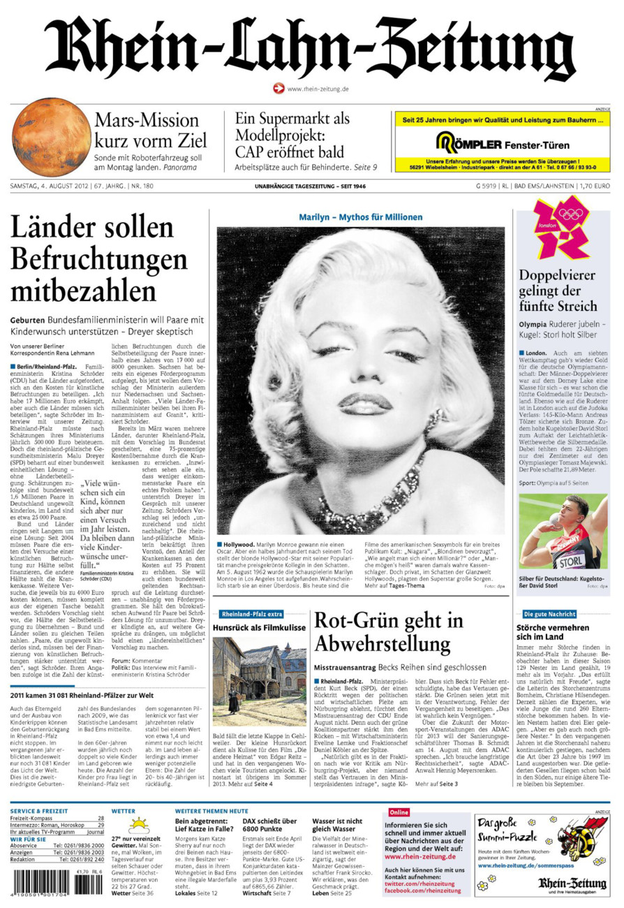 Rhein-Lahn-Zeitung vom Samstag, 04.08.2012