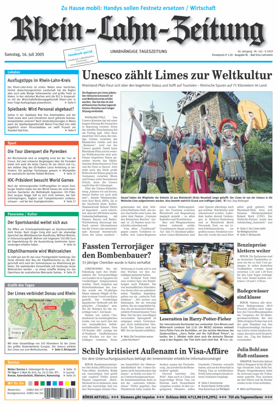 Rhein-Lahn-Zeitung vom Samstag, 16.07.2005