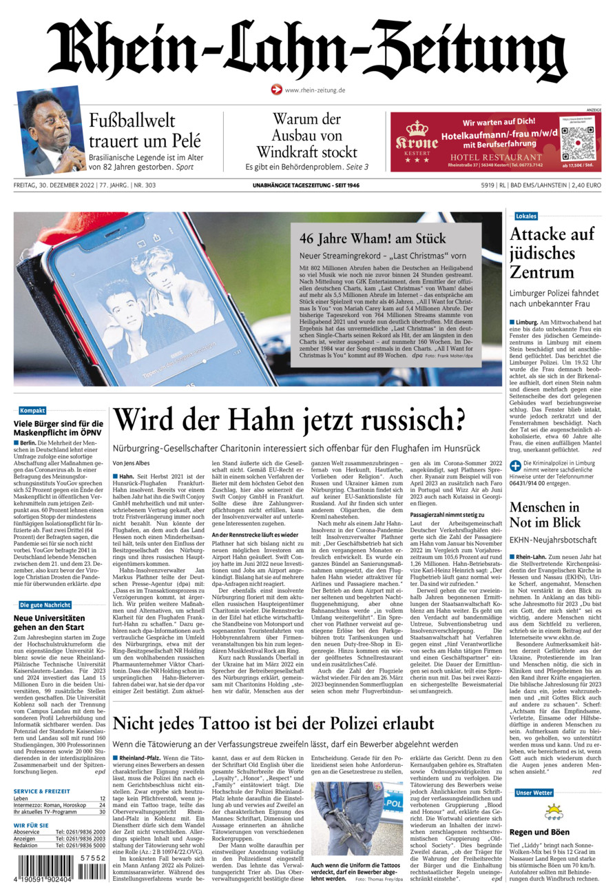 Rhein-Lahn-Zeitung vom Freitag, 30.12.2022