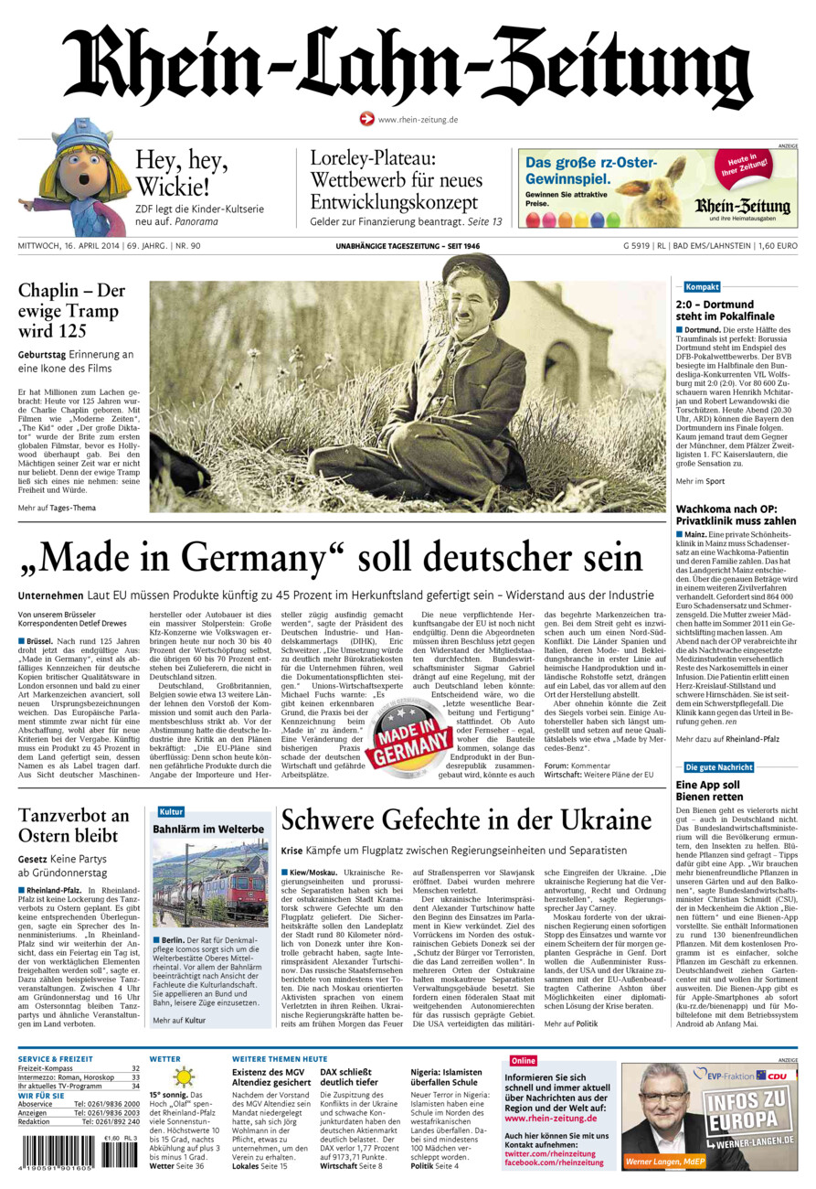Rhein-Lahn-Zeitung vom Mittwoch, 16.04.2014