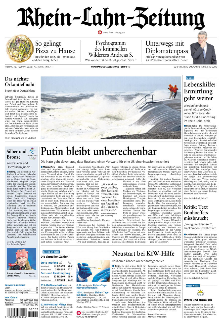 Rhein-Lahn-Zeitung vom Freitag, 18.02.2022