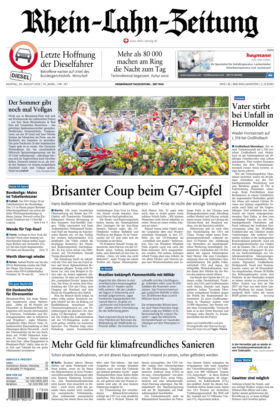 Rhein-Lahn-Zeitung vom Montag, 26.08.2019