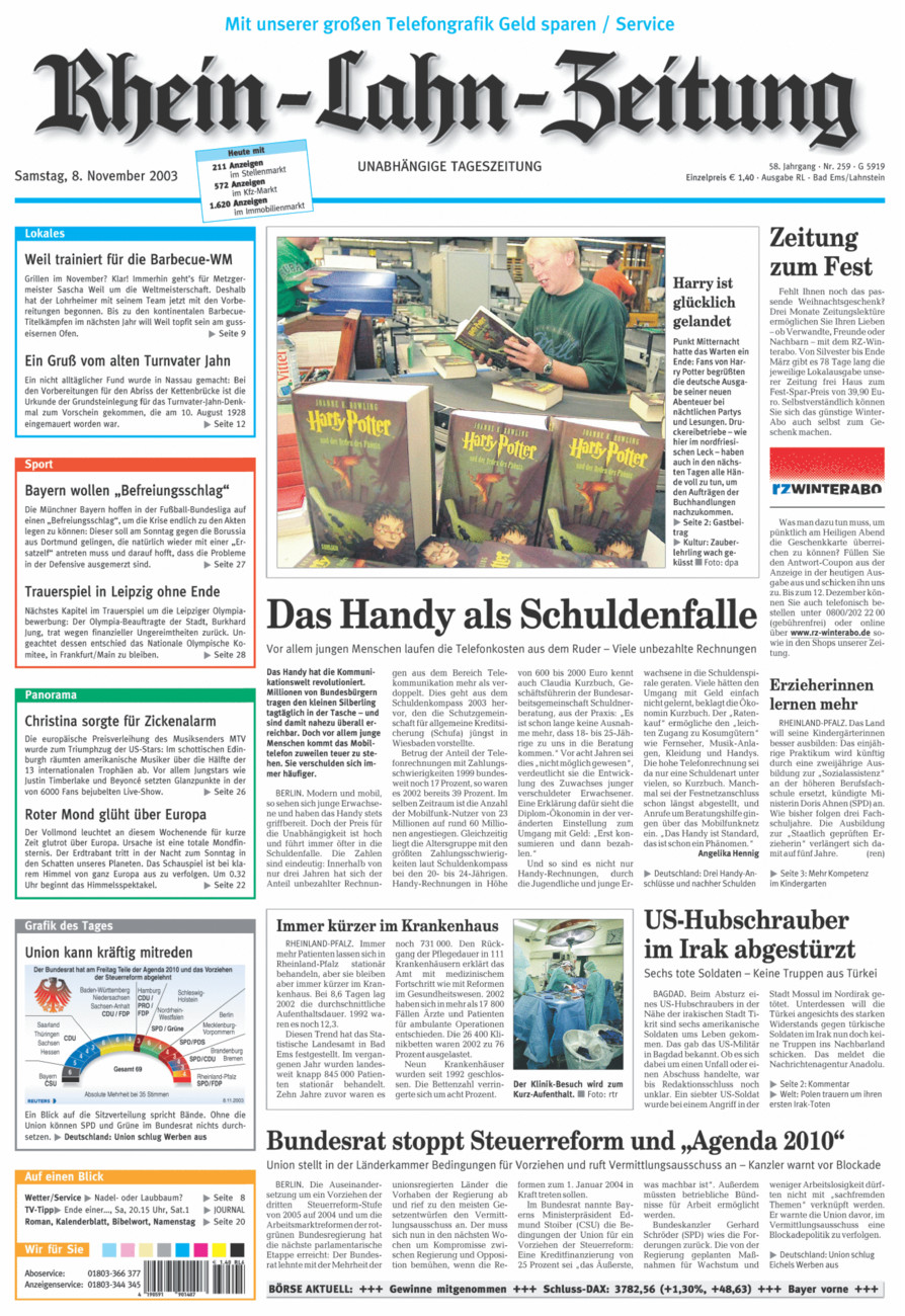 Rhein-Lahn-Zeitung vom Samstag, 08.11.2003