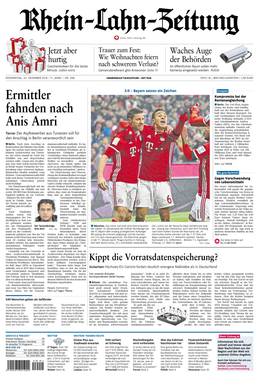 Rhein-Lahn-Zeitung vom Donnerstag, 22.12.2016