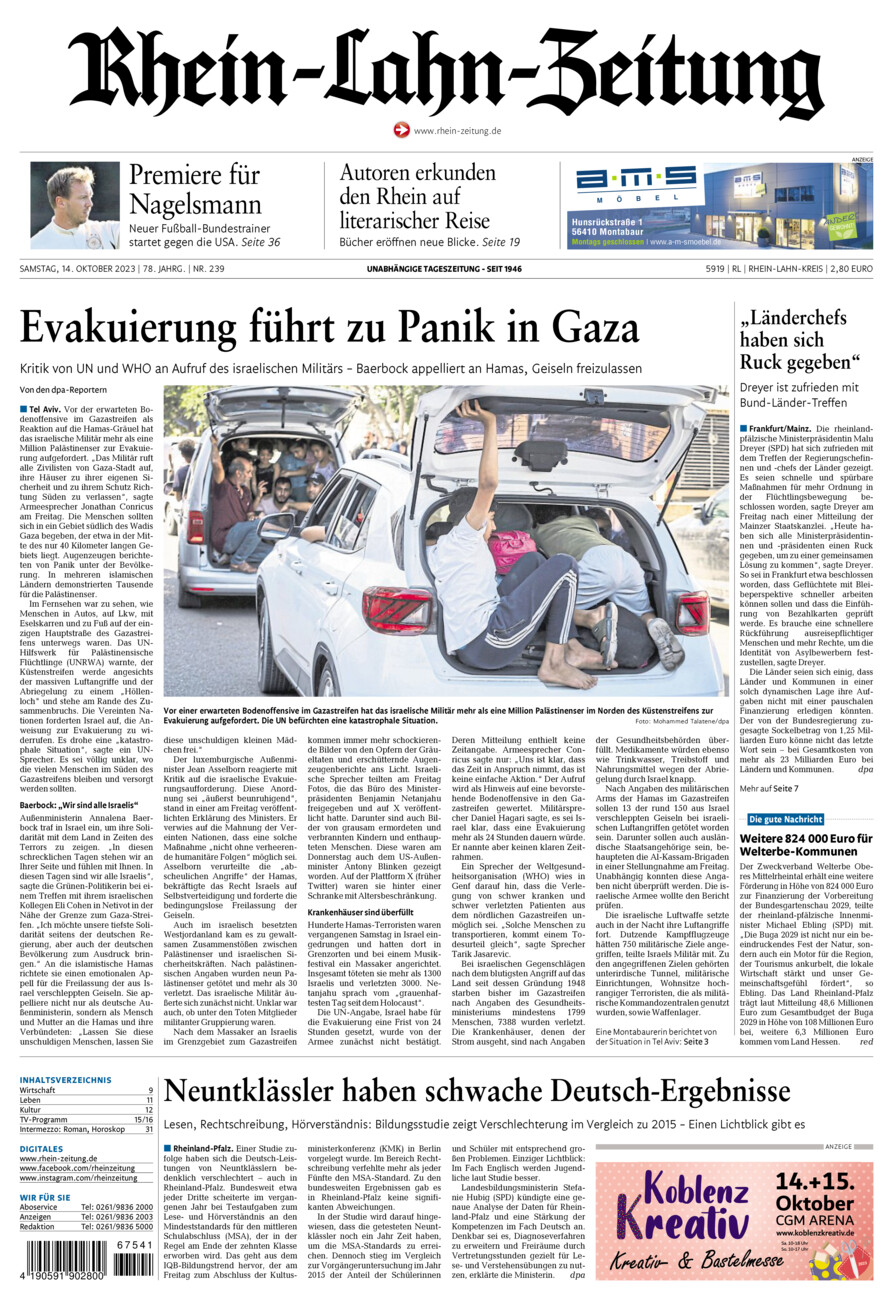 Rhein-Lahn-Zeitung vom Samstag, 14.10.2023