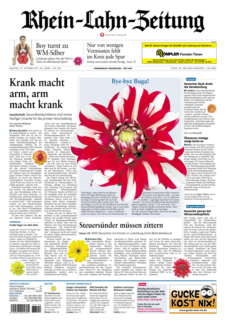 Rhein-Lahn-Zeitung vom Samstag, 15.10.2011