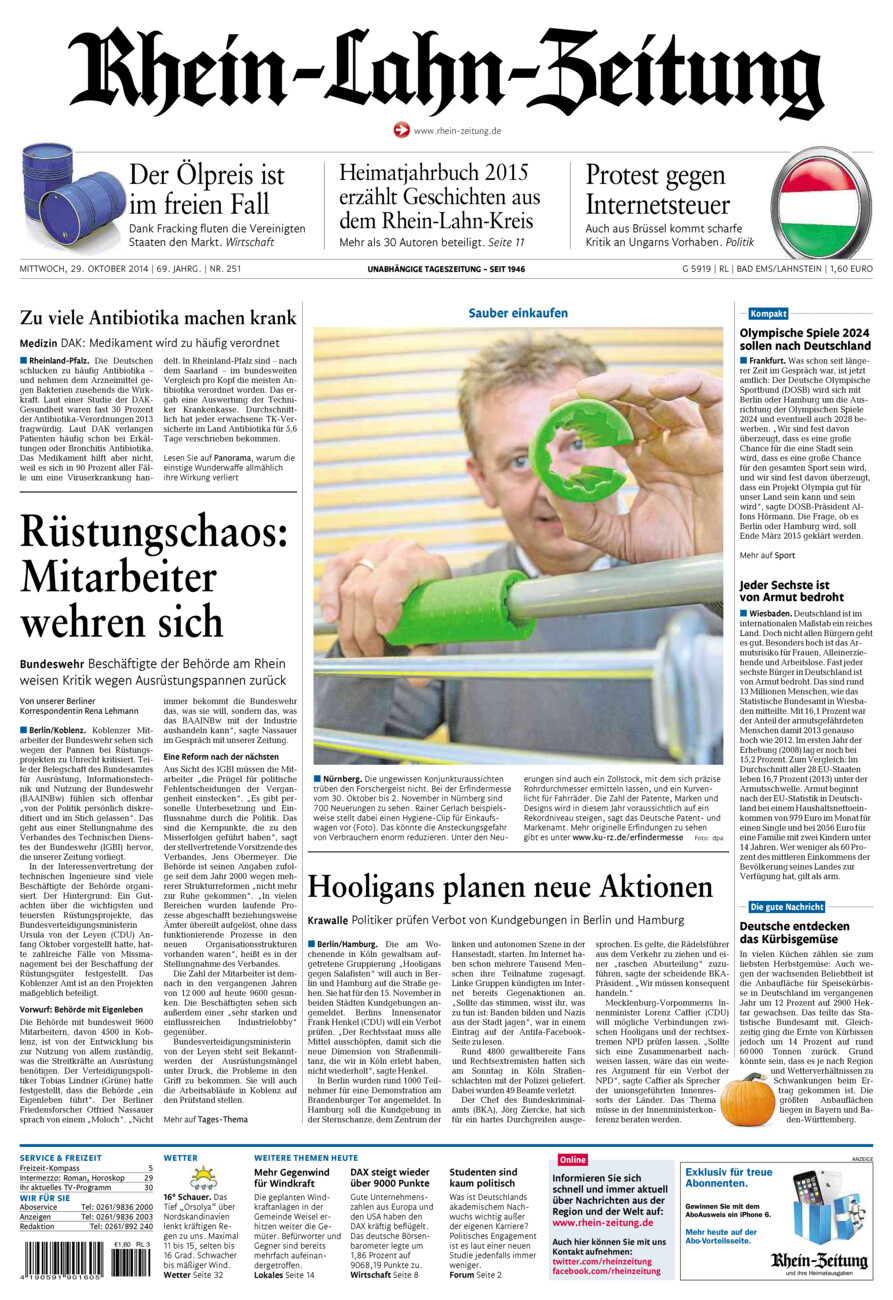 Rhein-Lahn-Zeitung vom Mittwoch, 29.10.2014
