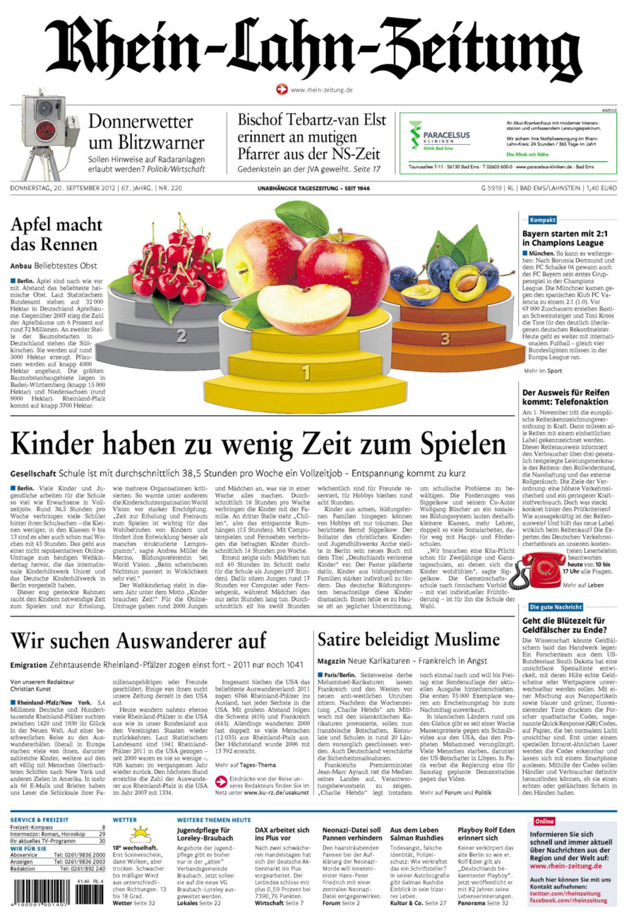 Rhein-Lahn-Zeitung vom Donnerstag, 20.09.2012
