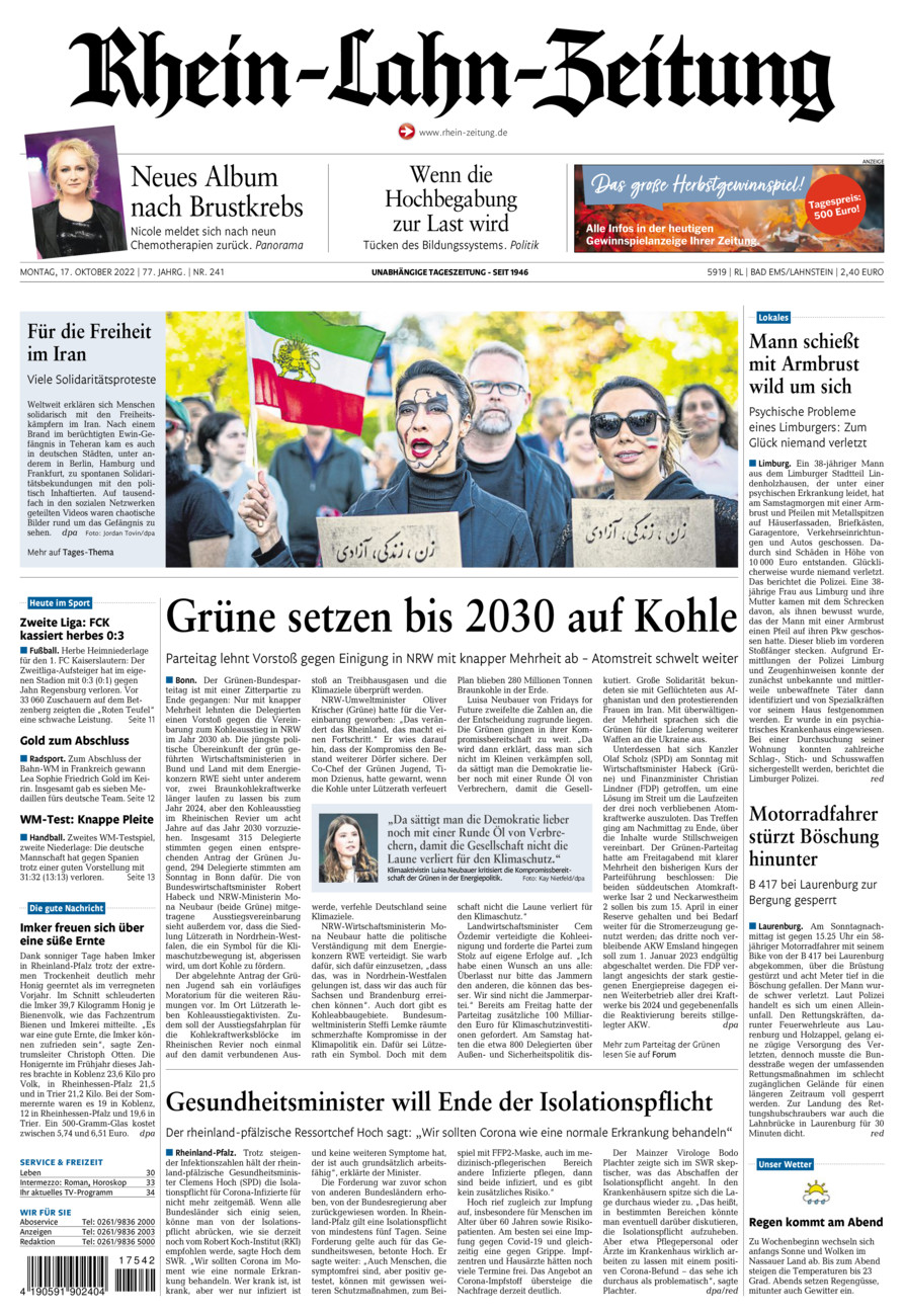 Rhein-Lahn-Zeitung vom Montag, 17.10.2022