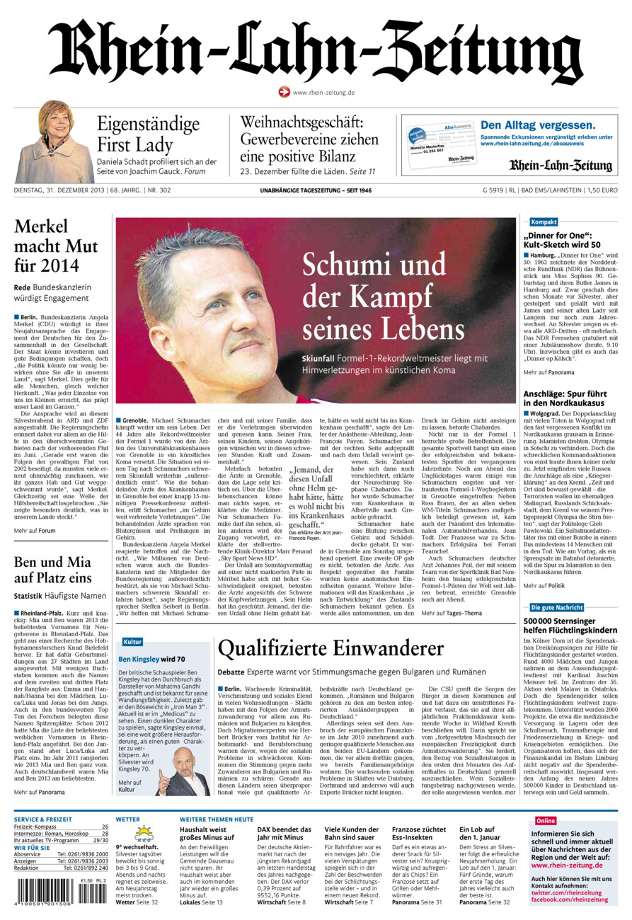 Rhein-Lahn-Zeitung vom Dienstag, 31.12.2013