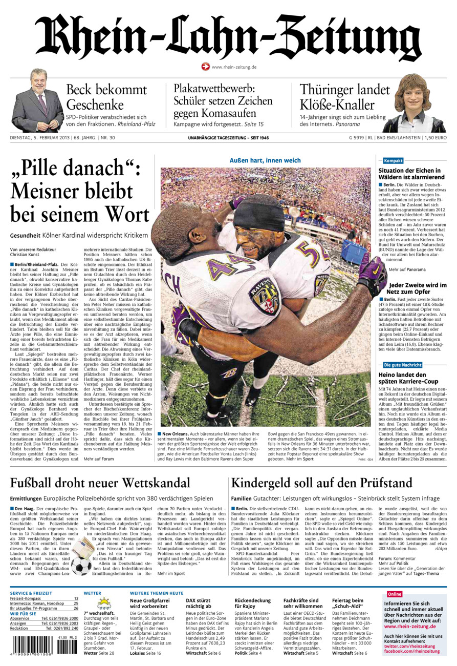 Rhein-Lahn-Zeitung vom Dienstag, 05.02.2013