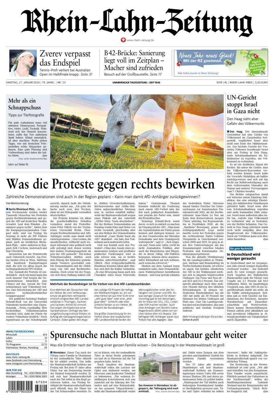 Rhein-Lahn-Zeitung vom Samstag, 27.01.2024