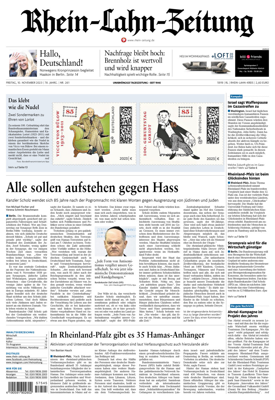 Rhein-Lahn-Zeitung vom Freitag, 10.11.2023