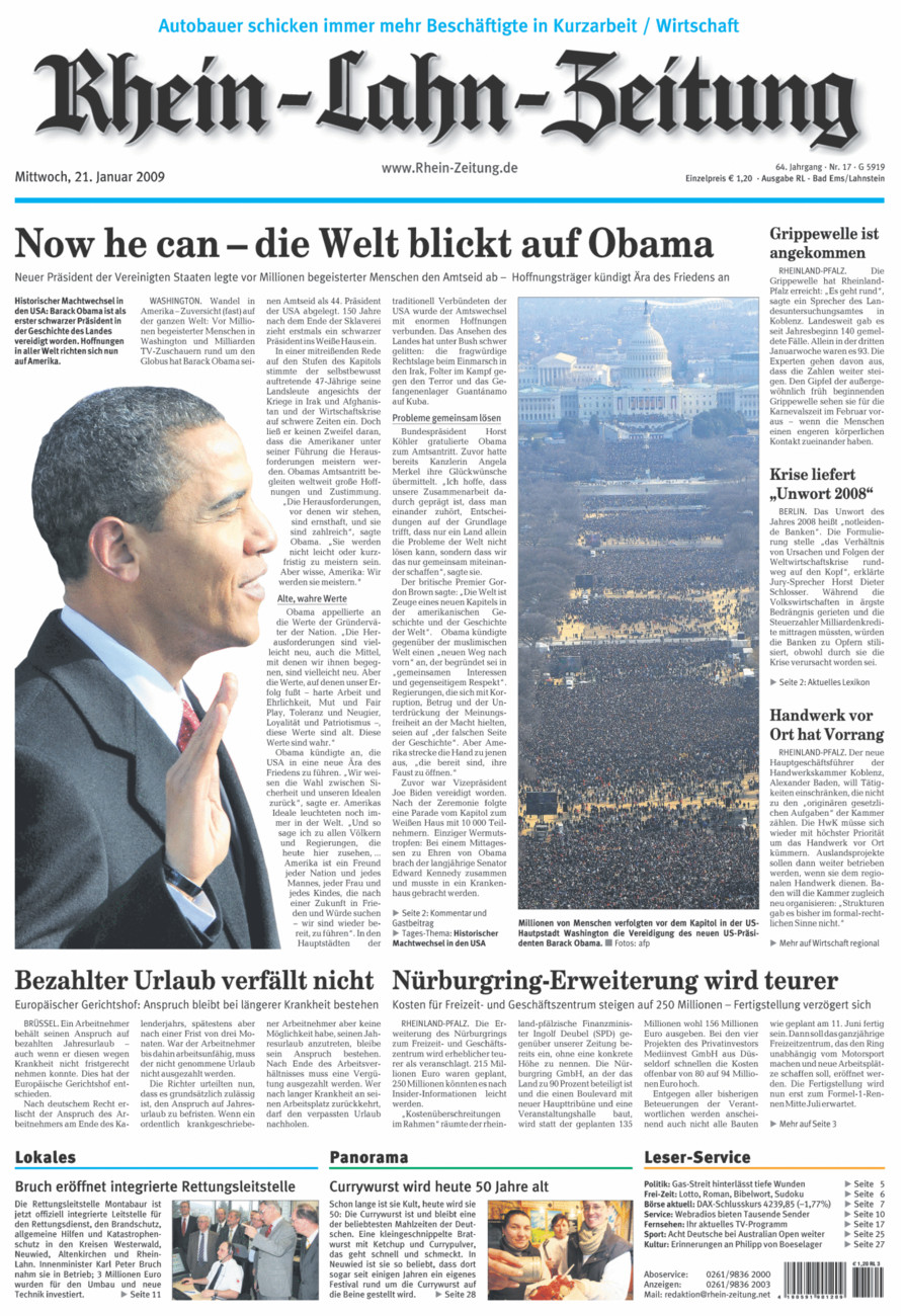 Rhein-Lahn-Zeitung vom Mittwoch, 21.01.2009